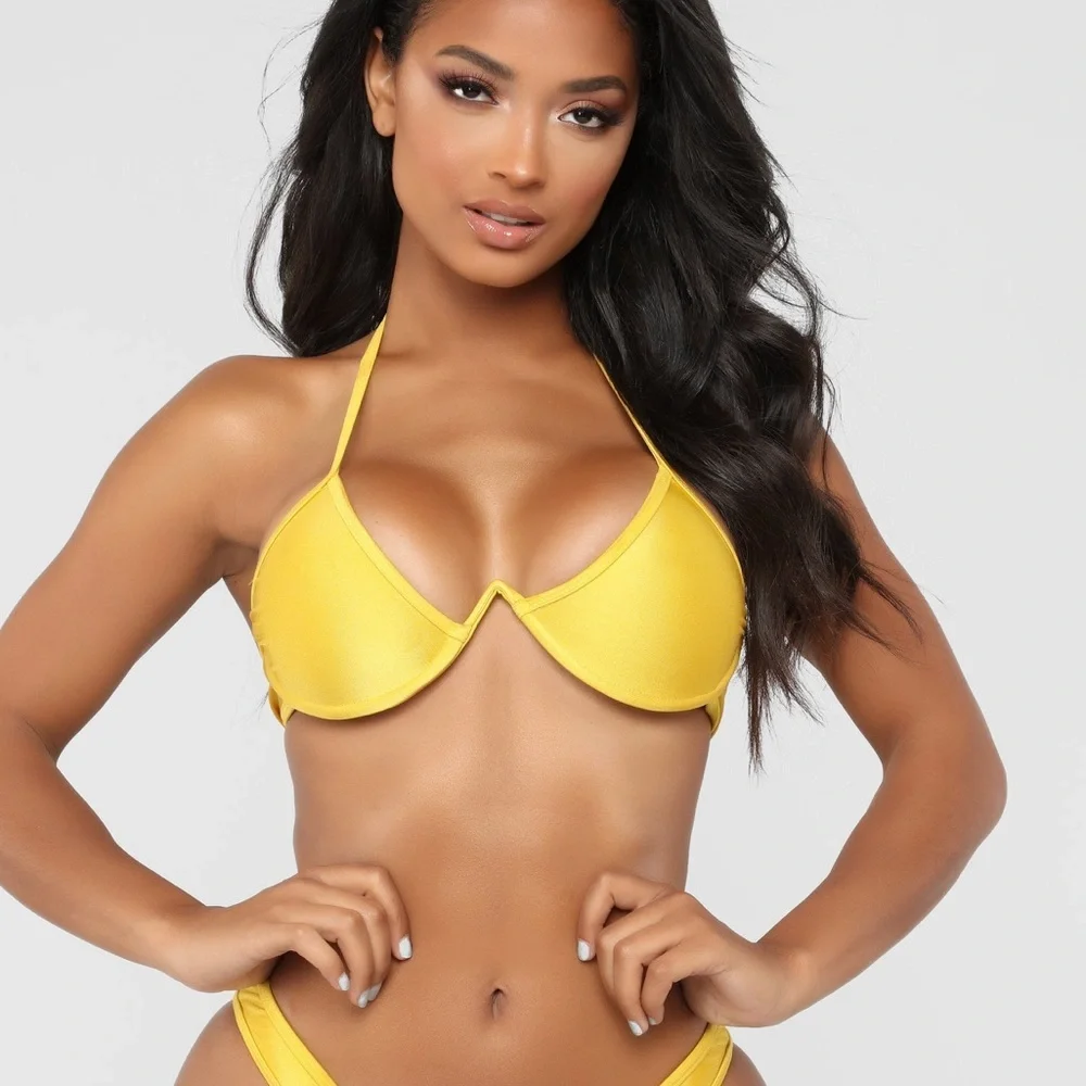 Fashion Nova Fine Lines Underwire Bikini TOP ONLY - Yellow,‎ Size S, NWT